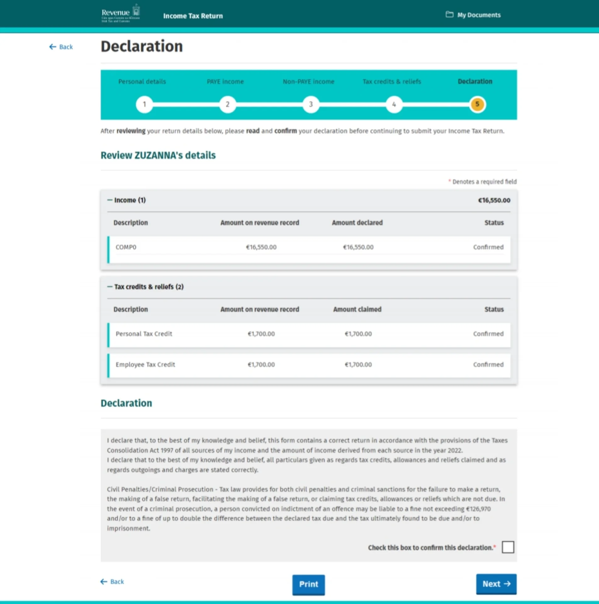 PAYE Tax Declaration 