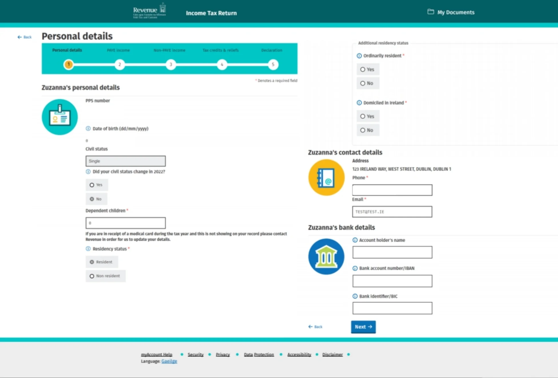 PAYE myAccount Personal Details 