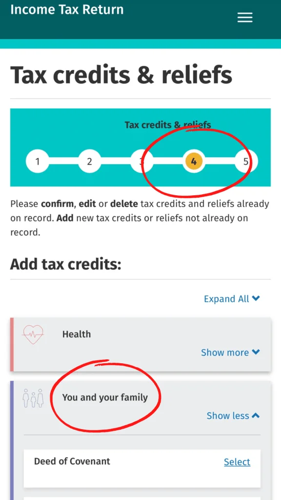 Tax credits and reliefs